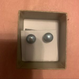 Honora Pearl Dark  Grey Button Stud Earring